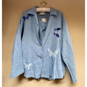 Play Alegre Womens Hand Painted Textured Top/Jacket Set Blue Medium/Small